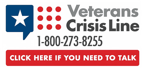Veterans Crisis Line contact information and logo.